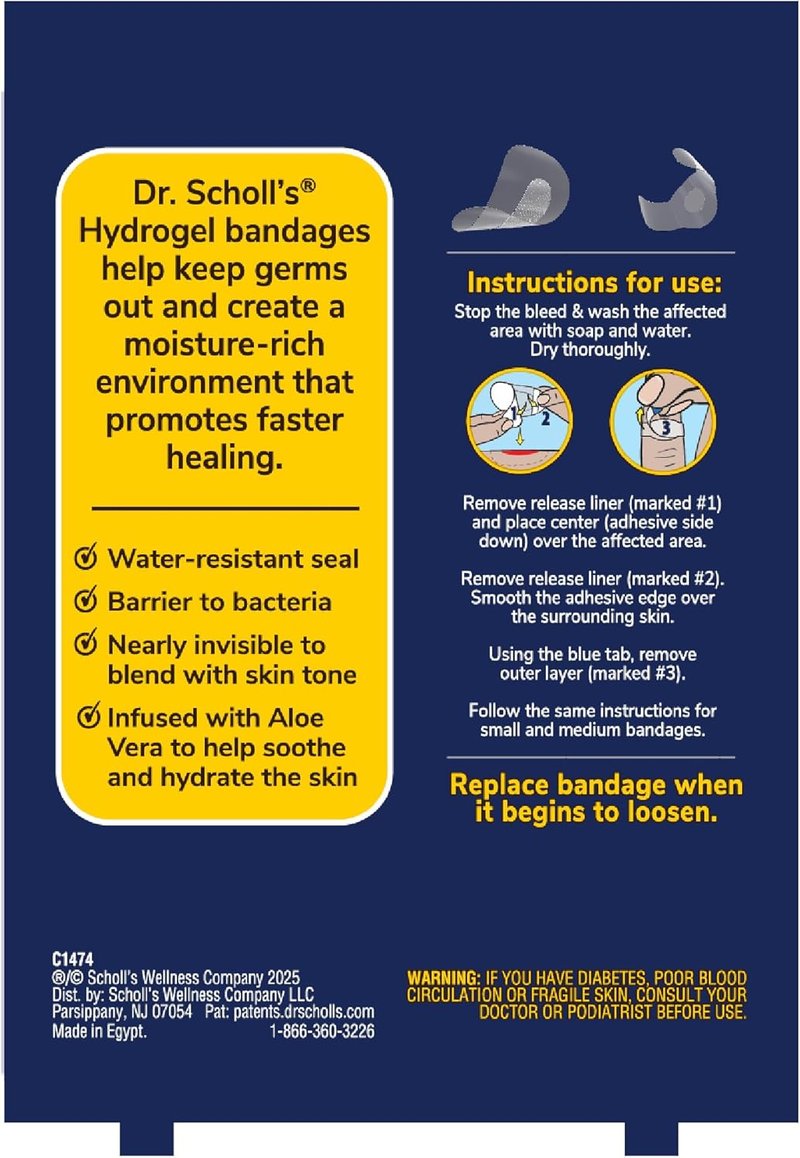 Dr. Scholl’s Waterproof Adhesive Bandages - Flexible Hydrogel Wound Care | 24 Count, Small & Medium Sizes