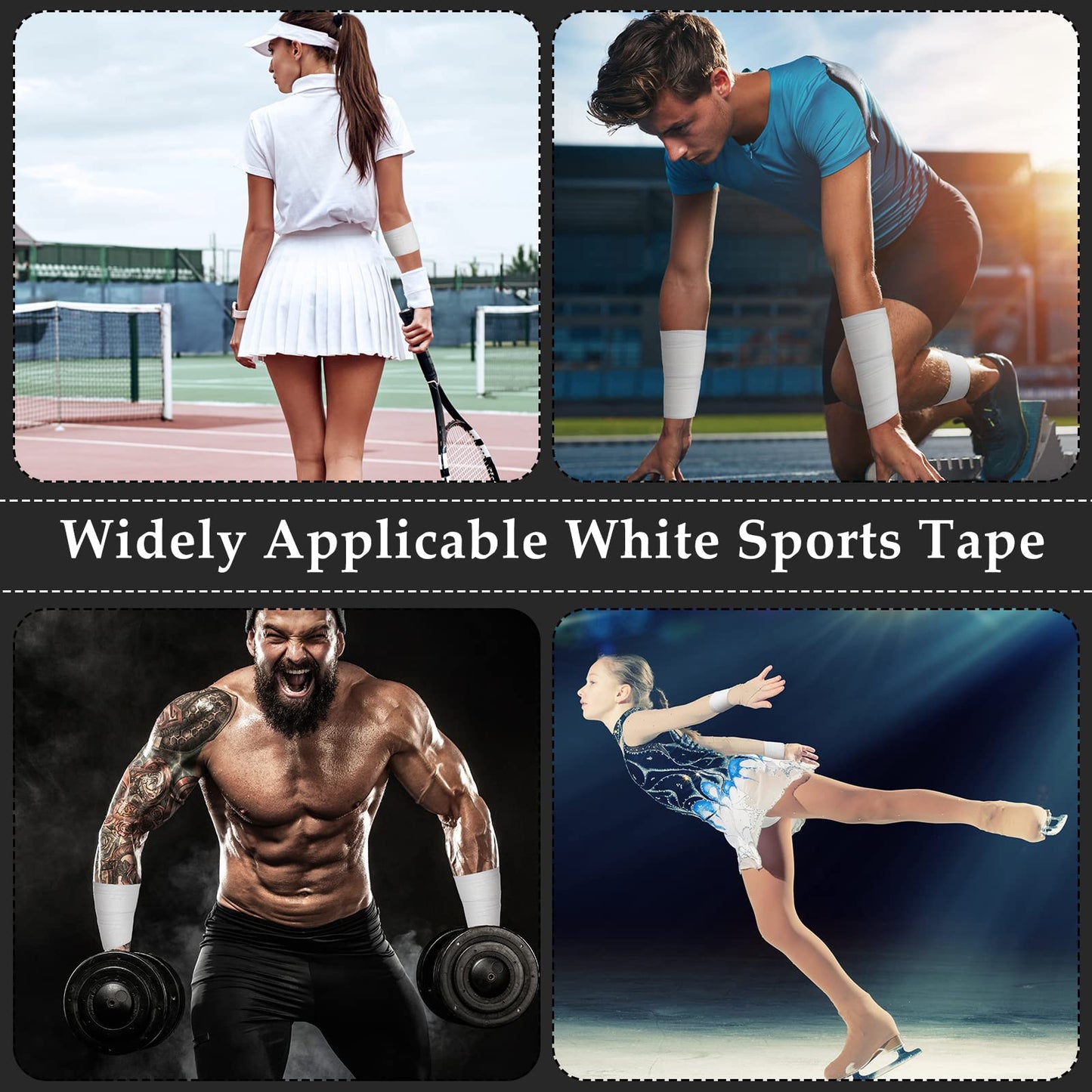 Hoolerry 12 Rolls 130 Yard 2 Inch Athletic Sports Tape White Pre Wrap Very Strong Easy Tear No Sticky Residue Tape for Fingers Ankles Wrist Injury Wrap, Bat Climbing Football Baseball Hockey Soccer