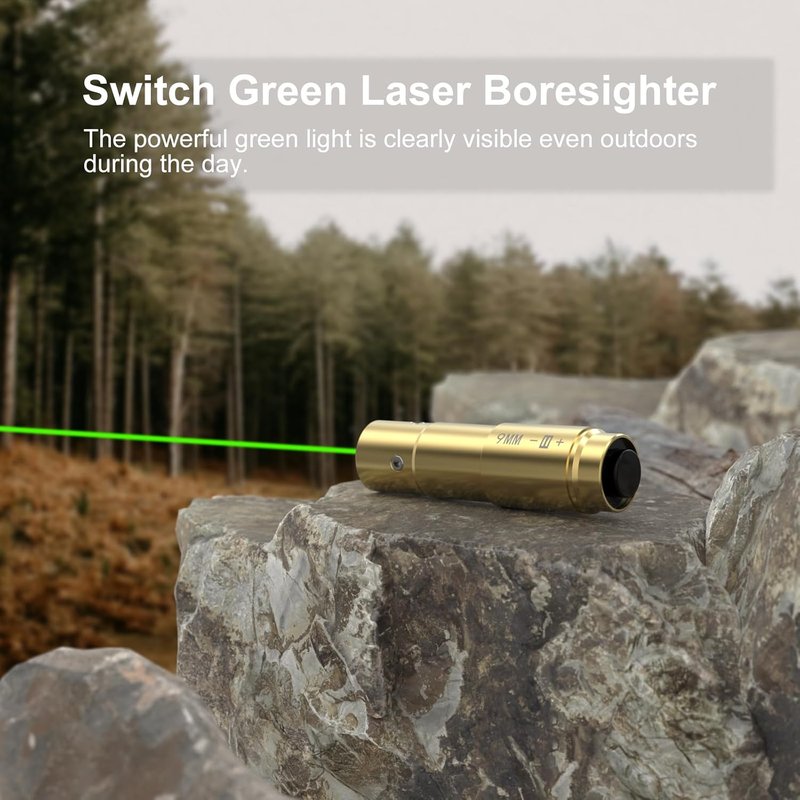 Feyachi 9mm Green-Dot Laser Bore Sighter - Precision Zeroing Tool with 3 Battery Sets