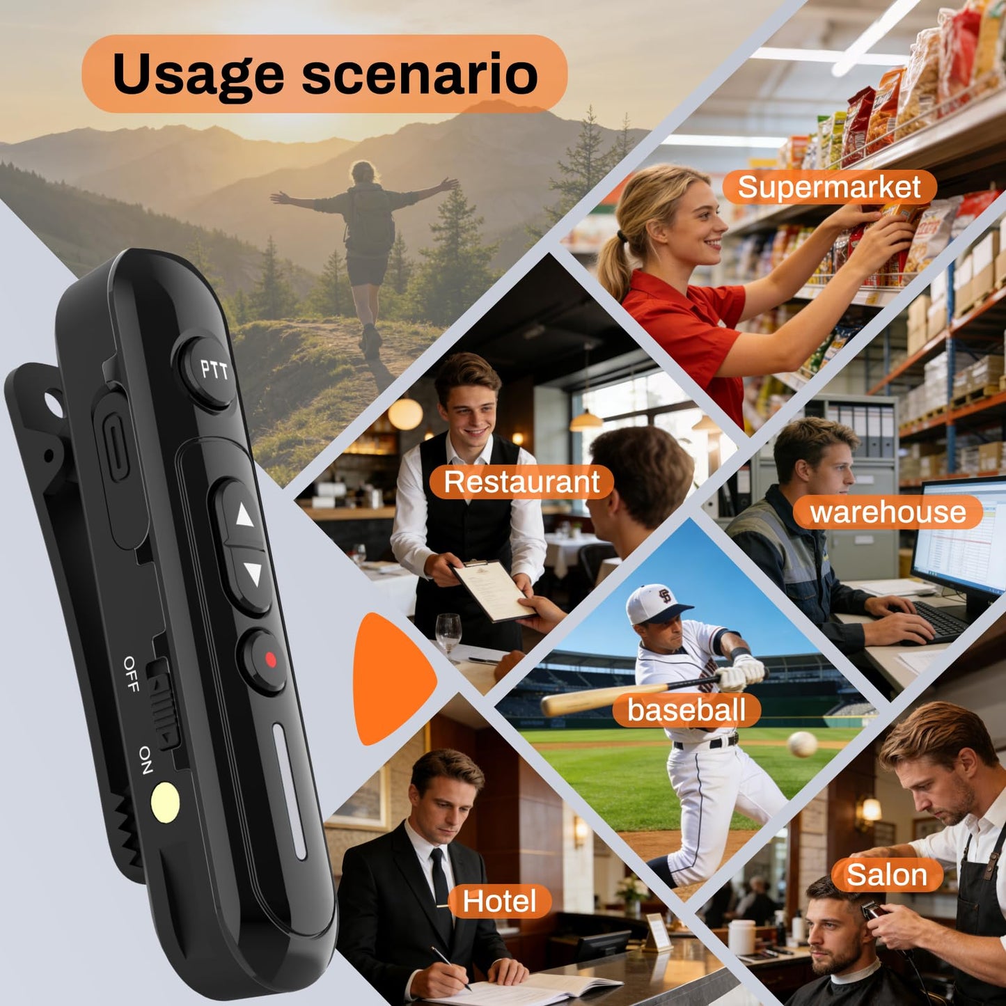 Super Mini Walkie Talkies Pro Two Way Radio with Earpieces, Rechargeable Portable Communication Set for Restaurants, Hotels, Supermarkets, Team Events, Baseball, 2 Pack