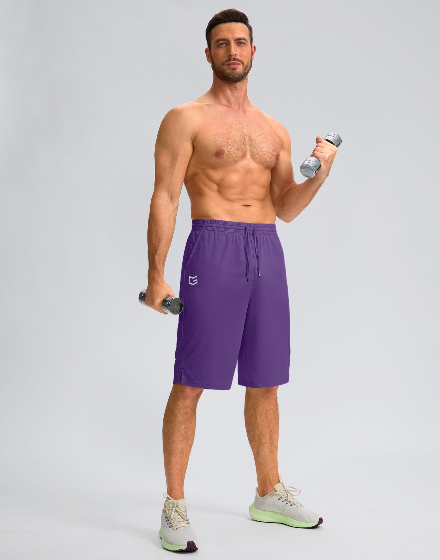 Men's Athletic Shorts with Pockets 9" / 11" Long Basketball Shorts Lightweight Quick Dry Gym Workout Shorts for Men(Purple,L)