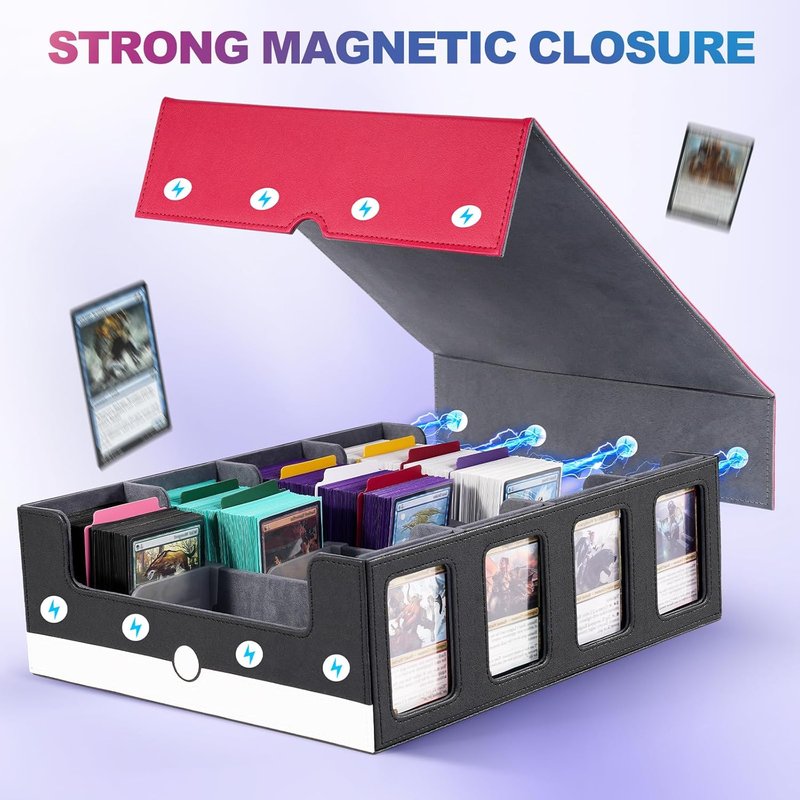 Trading Card Storage Box - 2400+ Deck Case for MTG | Removable Cover, 24 Dividers, Red & White