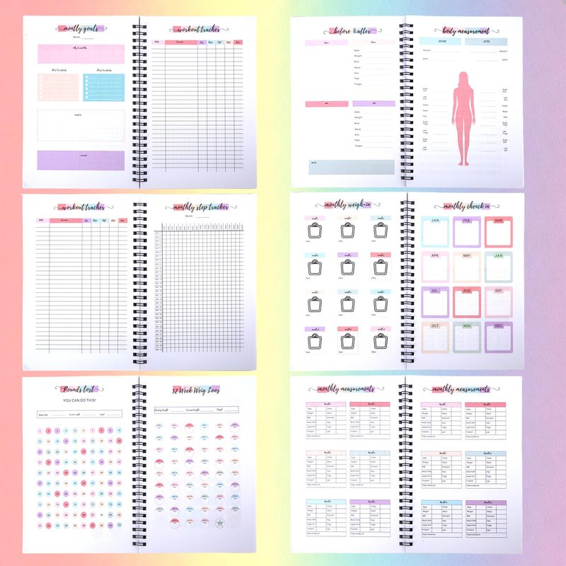 12 Month Weight Loss Journal for Women, Pounds Lost and Body Measurements Tracker - A5 (Spiral Bound), Weight Loss Tracker Planner, Body Weight Journal, Fitness and Exercise Log Book