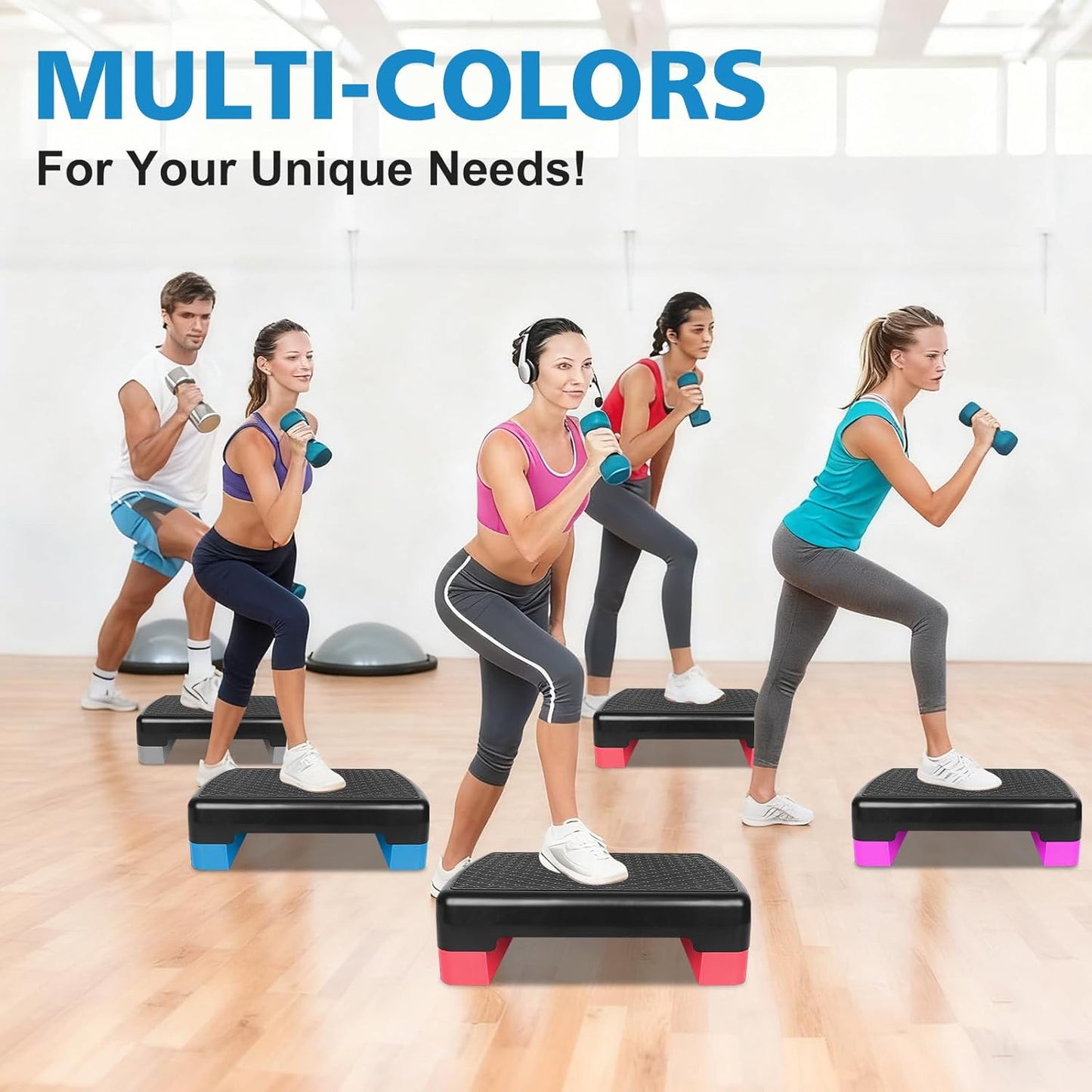 Adjustable Aerobic Step Platform - 18'' Fitness Stepper with 2 Risers | Home Gym Cardio & Strength Training