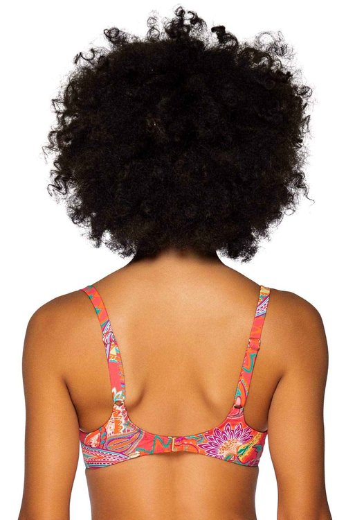 Sunsets Carmen Bikini Top, Isaland Bliss, Orange Floral Print Bathing Suit Top, 32D/34C