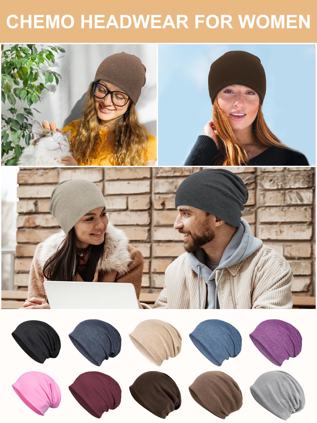 Senker Fashion Slouchy Beanie Hats for Women Men, Chemo Headwear Cotton Beanies Soft Lightweight Chemo Skull Cap Elastic