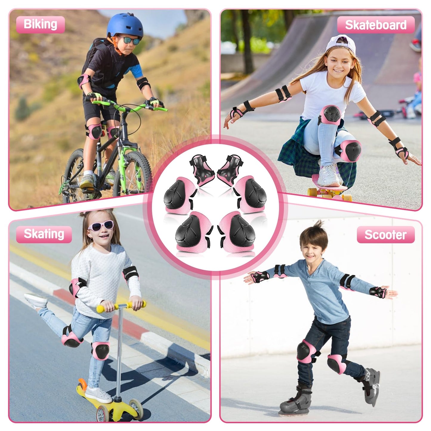 Wemfg Kids Protective Gear Set Knee Pads for Kids 3-14 Years Toddler Knee and Elbow Pads with Wrist Guards 3 in 1 for Skating Cycling Bike Rollerblading Scooter