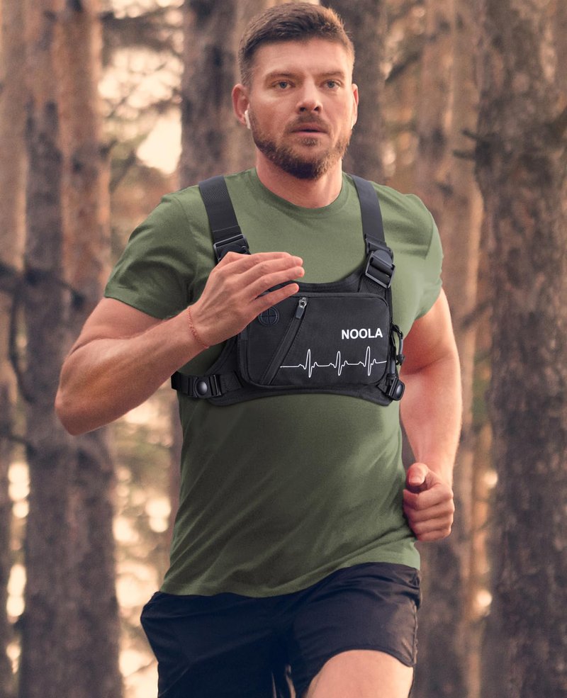 NOOLA Running Chest Pack, Running Vest for Men Women with Reflective Back, Lightweight Sport Chest Bag for Runners, Cycling, Biking, EDC Pouch, Phone Holder Carrier for Jogging, Black