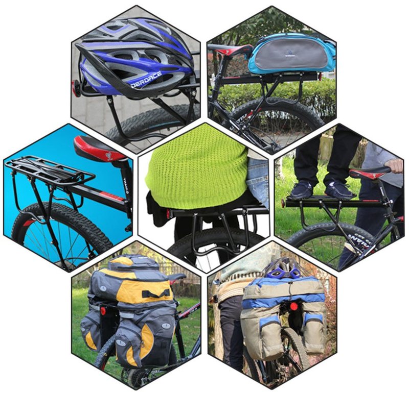 Dirza Rear Bike Rack Bicycle Cargo Rack Quick Release Adjustable Alloy Bicycle Carrier 115 lbs Capacity Easy to Install Black
