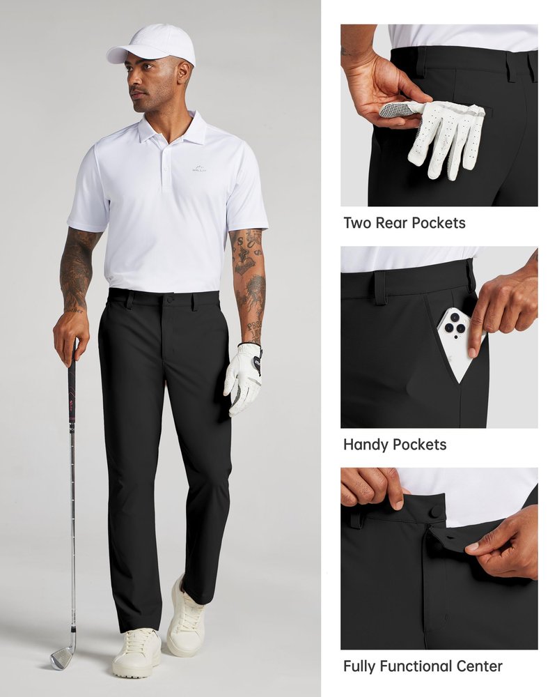 Willit Mens Golf Pants Stretch Dress Pants Quick Dry Work Business Slacks Casual Pants with 4 Pockets Black 34W x 32L