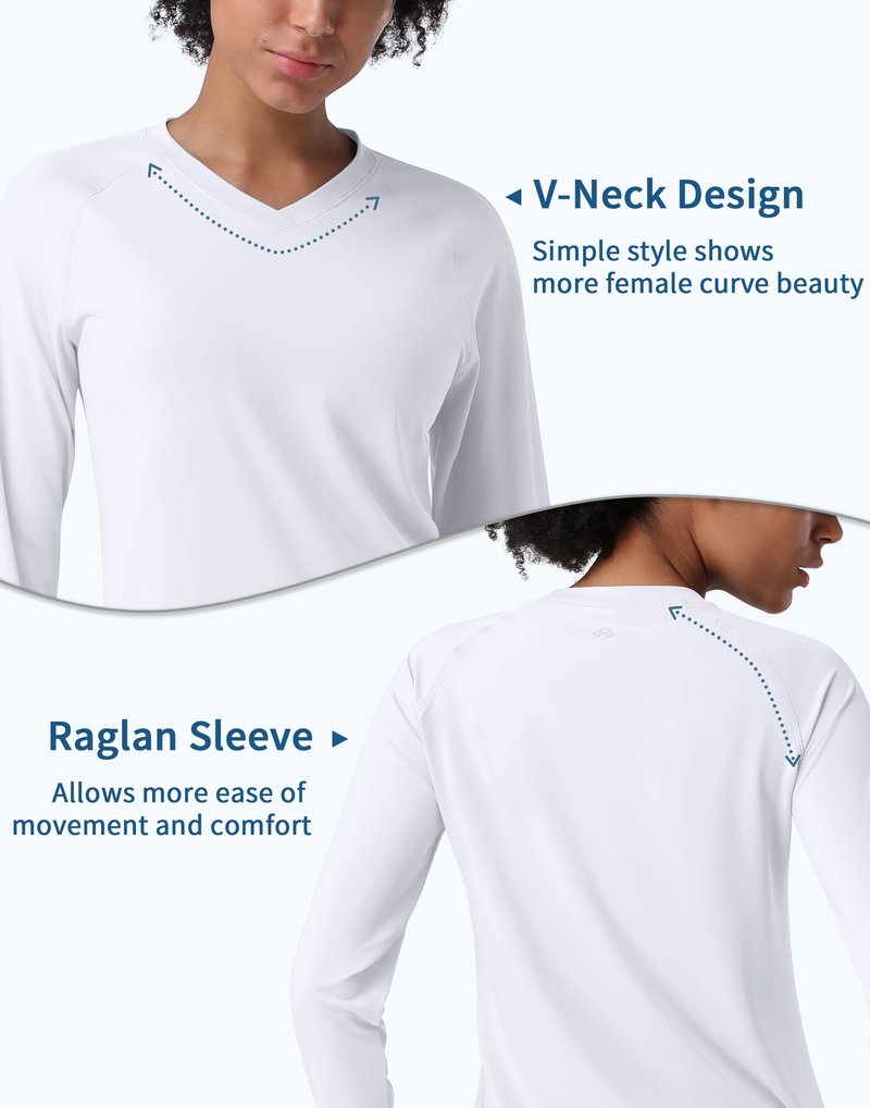 Pioneer Camp Women's UV Sun Protection SPF Shirt V Neck UPF 50+ Long Sleeve Workout Tops Quick Dry Rash Guard Hiking Running White