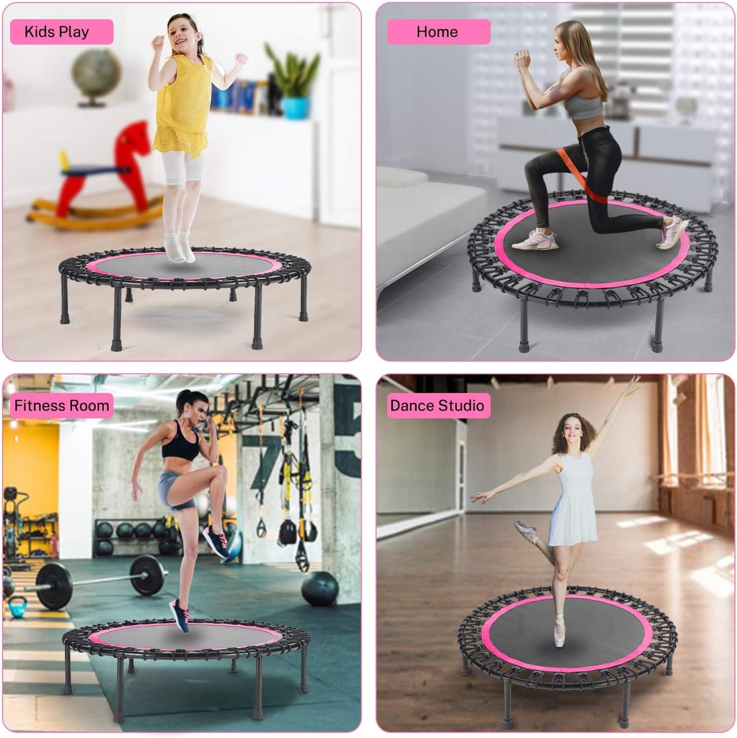 Mini Trampoline for Adults - Heavy-Duty 40" Silent Rebounder with 30 Bungees | Indoor Workout Equipment