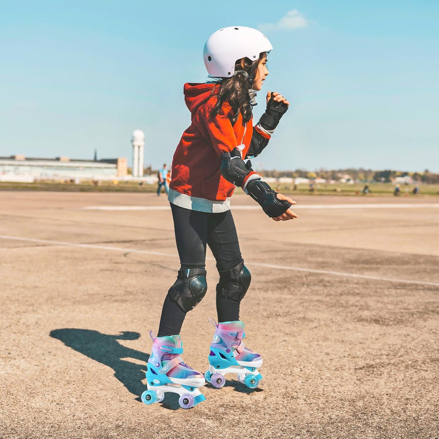 Rainbow Roller Skates for Girls - Adjustable Quad Skates with Light-Up Wheels | Gradient Pink Purple, Sizes XS-L (Ages 3-12)