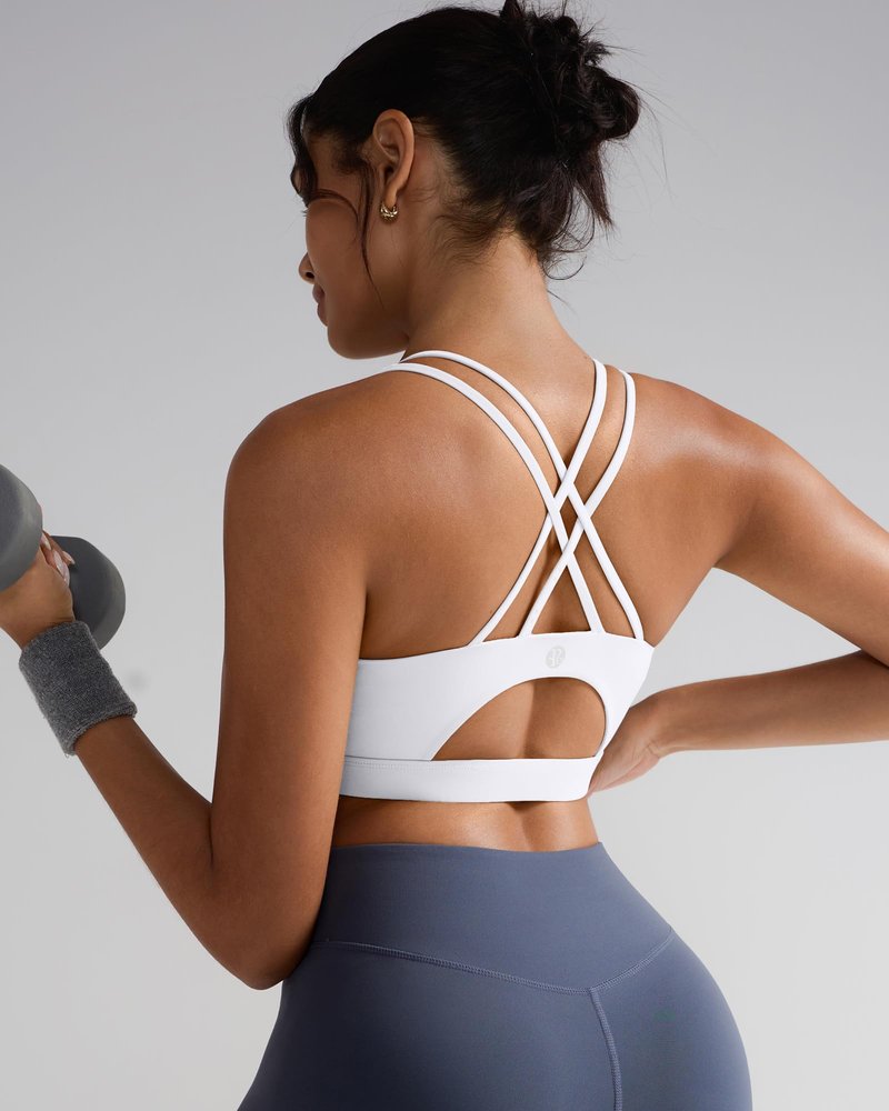 RUNNING GIRL Sports Bras for Women,Strappy Back Workout Bras Padded Supportive White Sports Bra Plue Size(WX2354 White,M)