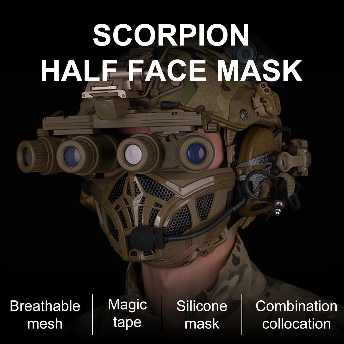 Half Masks Airsoft Paintball Scorpion Half Mask Protective Face Gears Tactical Shooting Cosplay Man (Black)