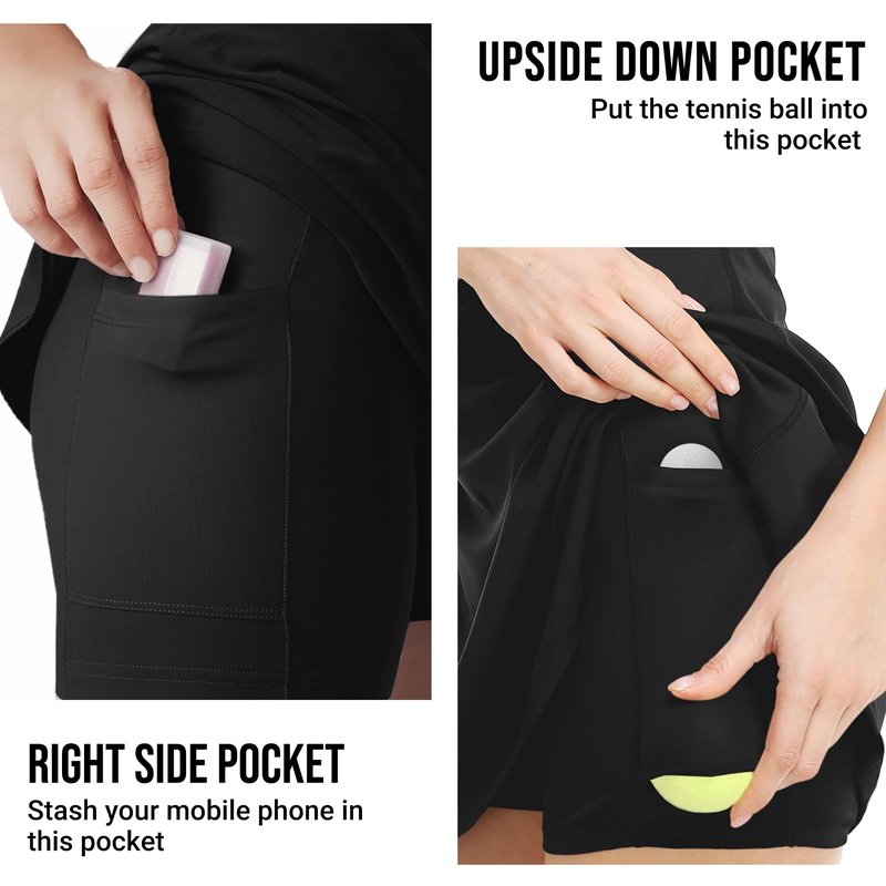 Womens Workout Tennis Dress with Built in Shorts and Bra Athletic Golf Activewear for Exercise Black Medium