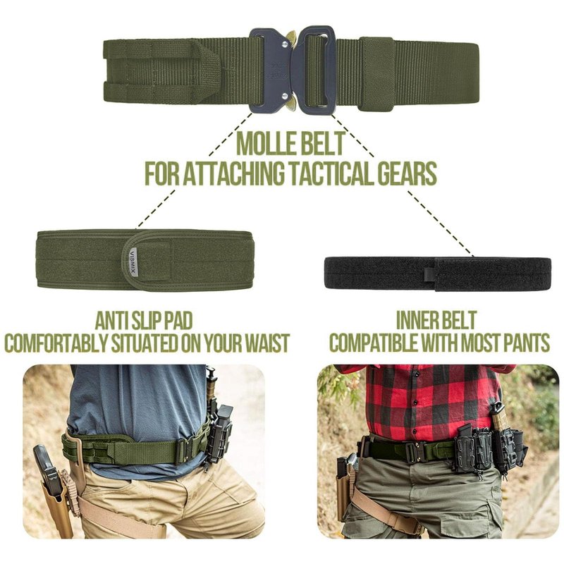 VISMIX Tactical Belt, Quick Release 1.75" MOLLE Battle Belt with Inner Belt and Anti-Slip Pad- Heavy Duty Battle Belts