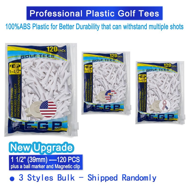 1 1/2'' Plastic Golf Tees – Short Tees for Irons, Par Threes, Hybrids, and Driving Range - Pack of 120 Bulk 4 Prongs Plastic Golf Tees Performance Series Low Resistance Golf Tee White
