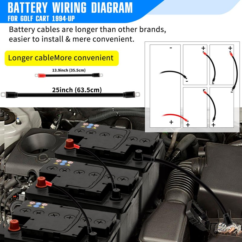JESTMOTOR 7 Pcs Golf Cart Battery Cables Wiring Kit 4 Gauge Flexible Club Car Precedent Battery Cables for 1994-Up 2 Awg 36 Volt 48v Golf Club Car