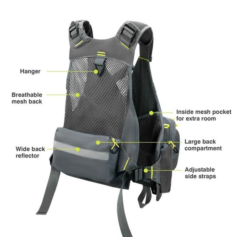 Gonex Fly Fishing Vest for Men Women, Comfortable Adjustable Fishing Vest with Multi-Pockets Reflective Stripes, Gray+Yellow