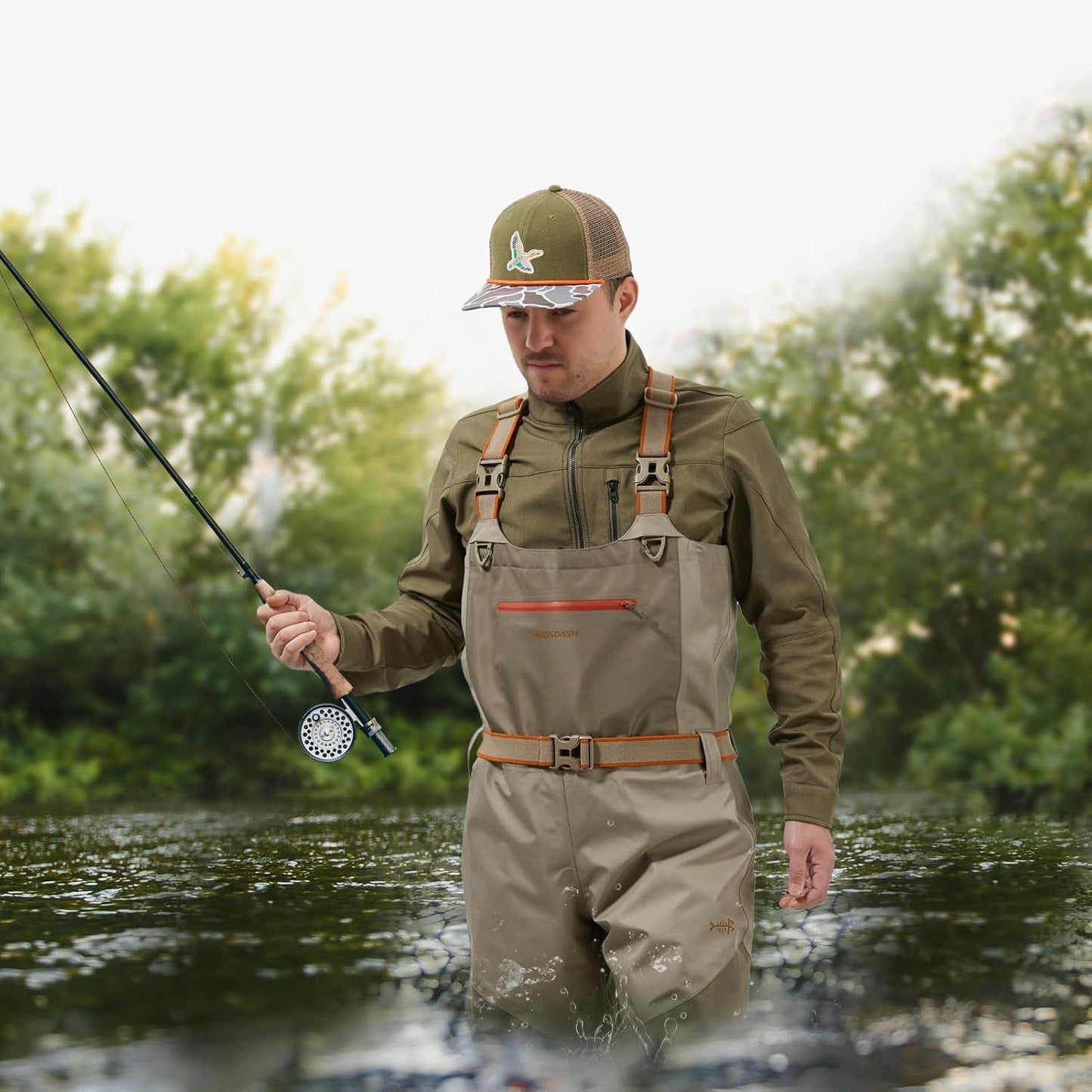 BASSDASH Men's Waterproof Breathable Fly Fishing Waders - Lightweight Chest Stocking Foot Design