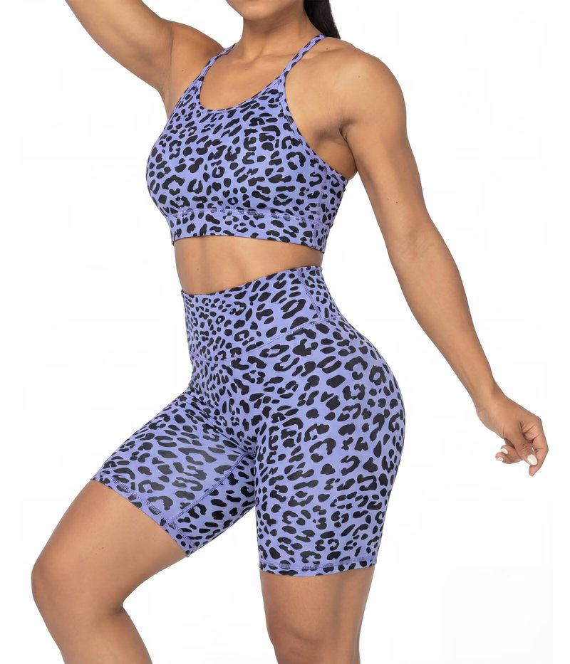 Sunzel 8" Waist Biker Shorts for Women No Front Seam Soft Yoga Workout Gym Bike Shorts Tummy Control Squat Proof Leopard Periwinkle X-Large