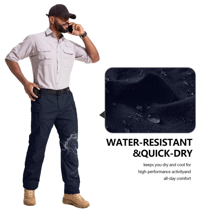 Mens Cargo Tactical Pants Cotton Water Resistant Ripstop Flex Stretch BDU Outdoor Hiking Work Pants for Men (9929 Navy Blue 34)