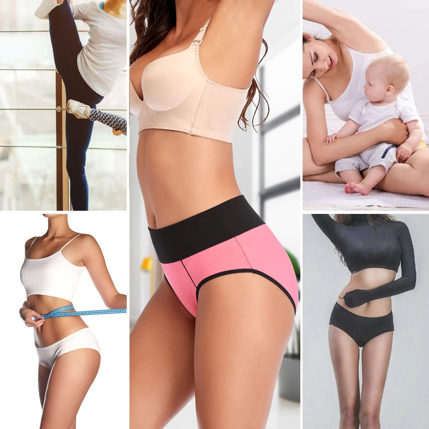 Eiggam Underwear for Women, Women's High Waist Cotton Underwear Soft Breathable Panties Stretch Briefs, Tummy Control Panties, X-Large, 6-Pack