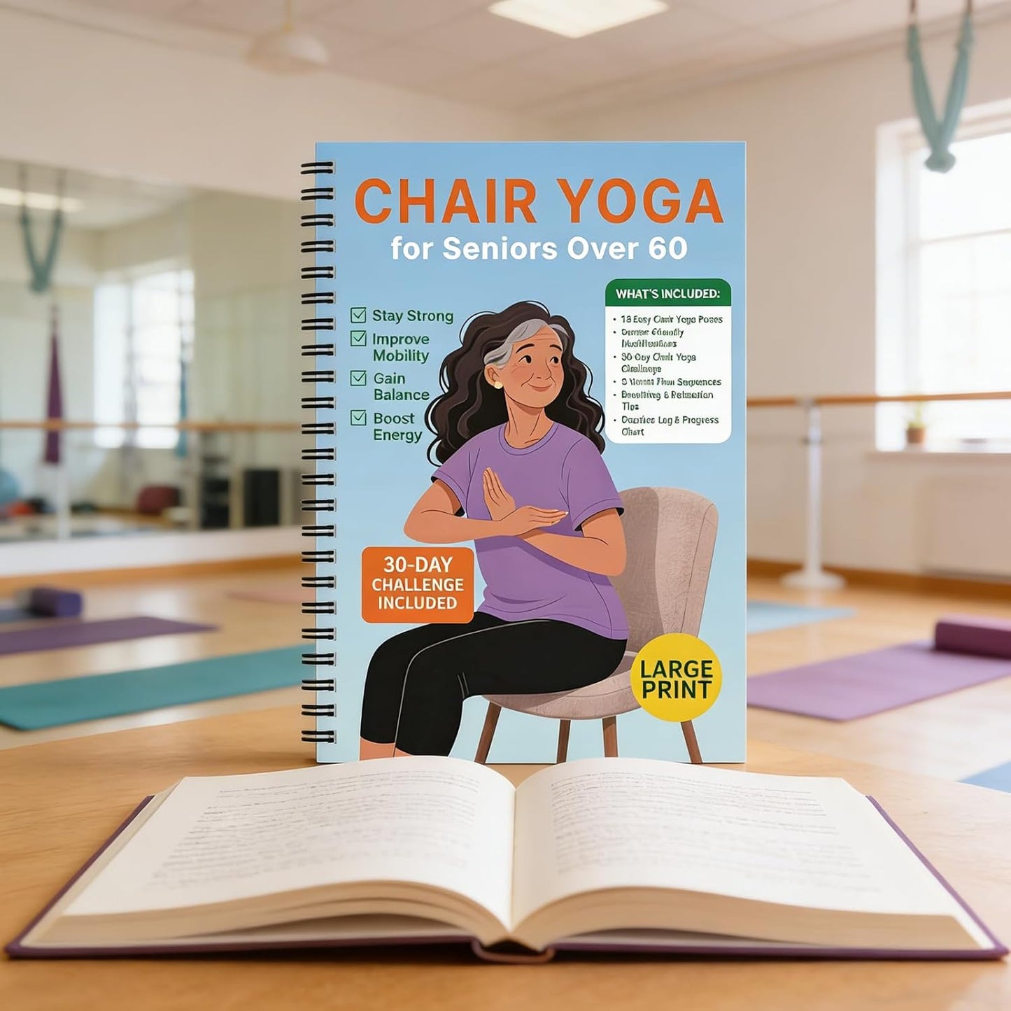 Chair Yoga for Seniors | 30-Day Challenge Book & Wall Chart - Gentle Seated Exercises for Flexibility & Mobility (8.5 x 11 in)