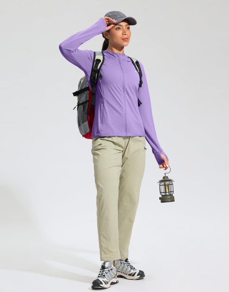 Soothfeel Women's UPF 50+ Sun Protection Hoodie Jacket Lightweight Long Sleeve Sun Shirt for Women with Pocket Hiking Outdoor Purple 3XL