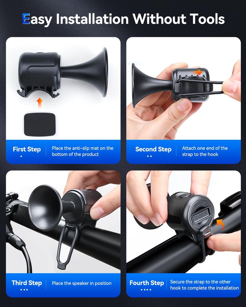 EQIIO Electric Bike Horn, 120db Loud Bicycle Horn for Handlebars, Bike Bell with 3V Button Battery Operated, Bike Horn for Kids Bike, Scooter, Ebike, IPX4 Waterproof & Easy Installation
