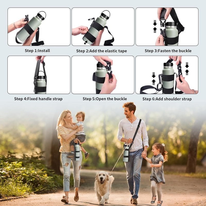 Water Bottle Holder Strap, for Owala Hydro Flask IRON °FLASK 16oz/24oz/32oz/64 oz Universal Water Bottles, with Carabiner,Phone Wrist Strap & Tether Tab, Hand Free for Hiking Travelling Camping