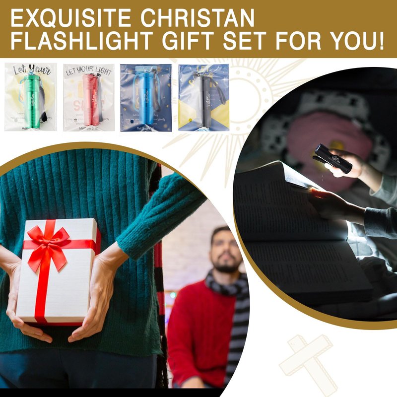 24 Set Christian Mini Flashlight Bulk Religious Gifts Let Your Light Shine Include 9-LED Flashlights Cards Packing Bag for Church Sunday School Party Favors,No Battery