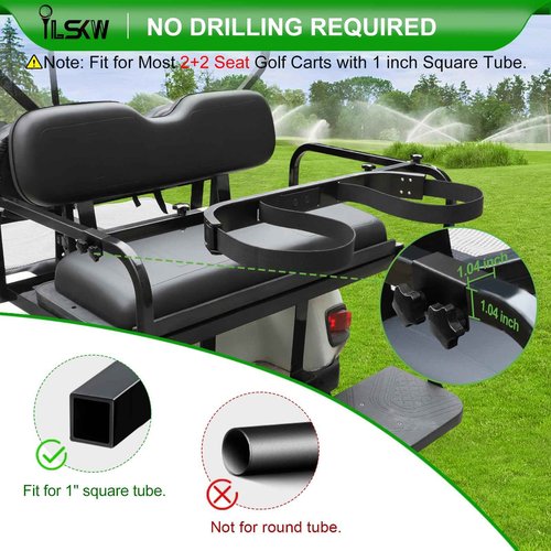 Golf Cart Bag Holder Bracket for 2+2 Seater Golf Cart Rear Seat with 1 inch Sqaure Strut, No Drilling Golf Cart Rear Bag Holder Fits EZGO, Club Car, Yamaha Golf Carts
