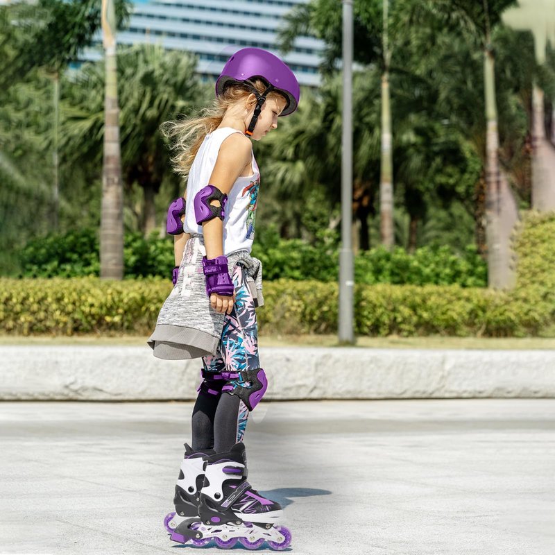 LEJIJIT Adjustable Kids Inline Skates for Girls Boys Children Beginners, Black & Purple Inline Skates with Light Up Wheels for Kids and Youth for Indoor Outdoor Sports (Medium)
