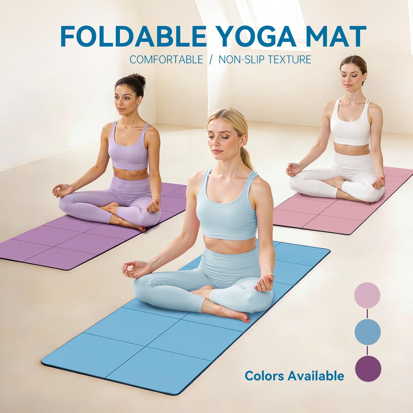 Foldable Travel Yoga Mat 72"x24"x0.24", Lightweight Non Slip Exercise Mat, Portable Folding Workout Mat for Yoga, Pilates, Stretching, Home Gym, Outdoor Fitness & Travel