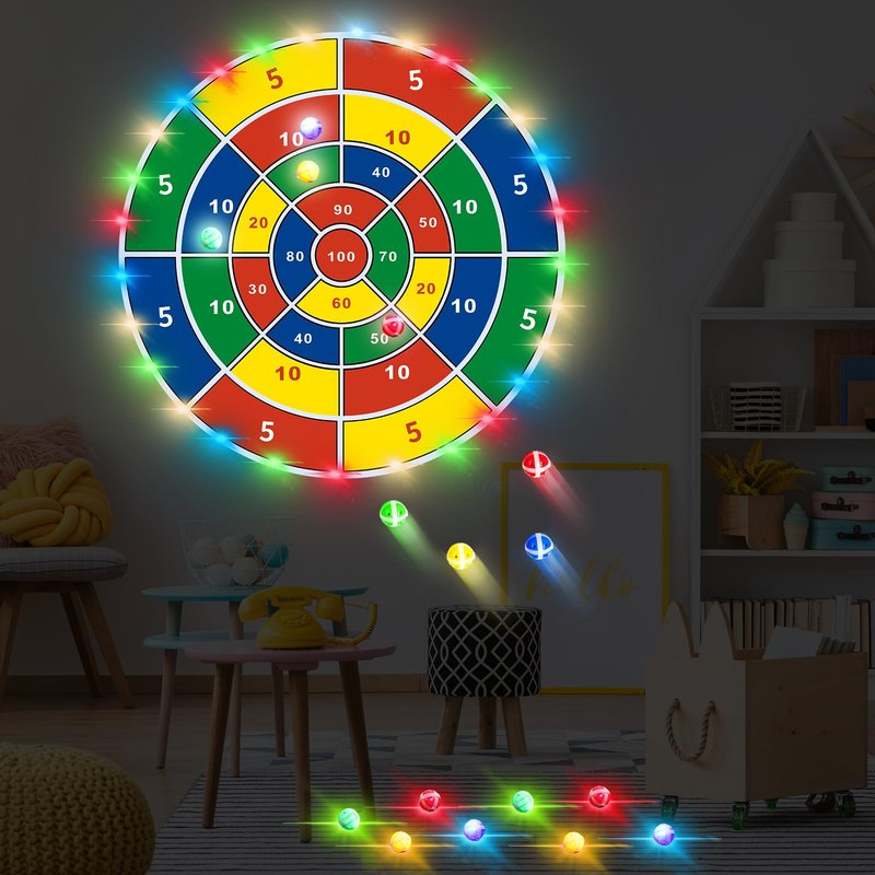 Glimin 36 Inch Large LED Dart Board Double Sided Dartboard with 20 LED Sticky Balls Planet Giant Dartboard Shooting Outdoor Toys Indoor Sport Toys Dartboards Party Game Toy Birthday Gifts