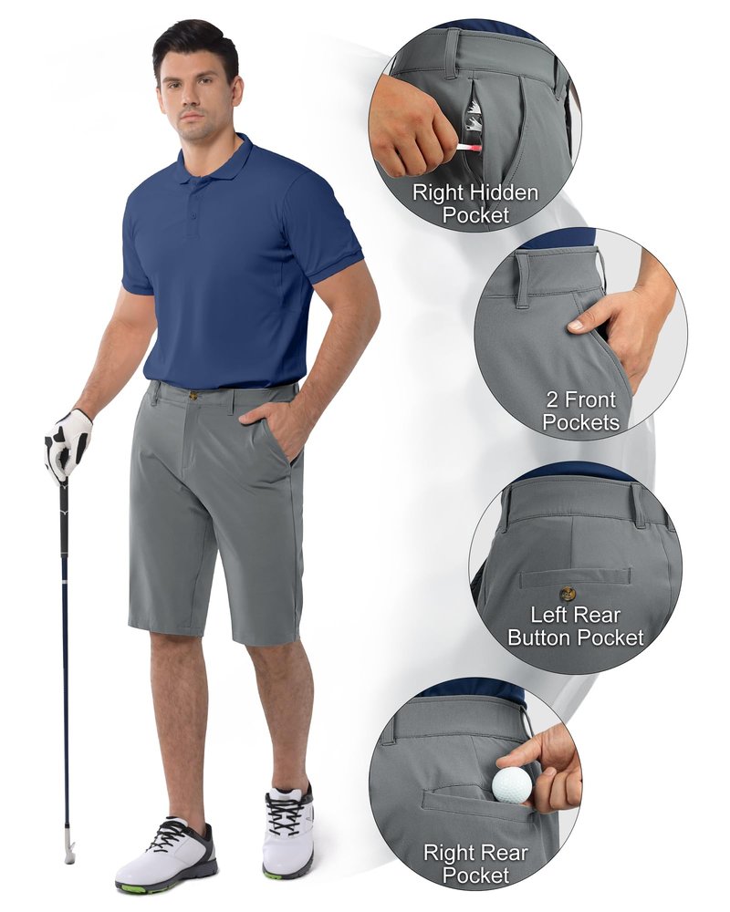 33,000ft Men's Golf Shorts Dry Fit, Lightweight Quick Dry Golf Stretch Shorts with Pockets 11" Inseam for Travel Casual Grey