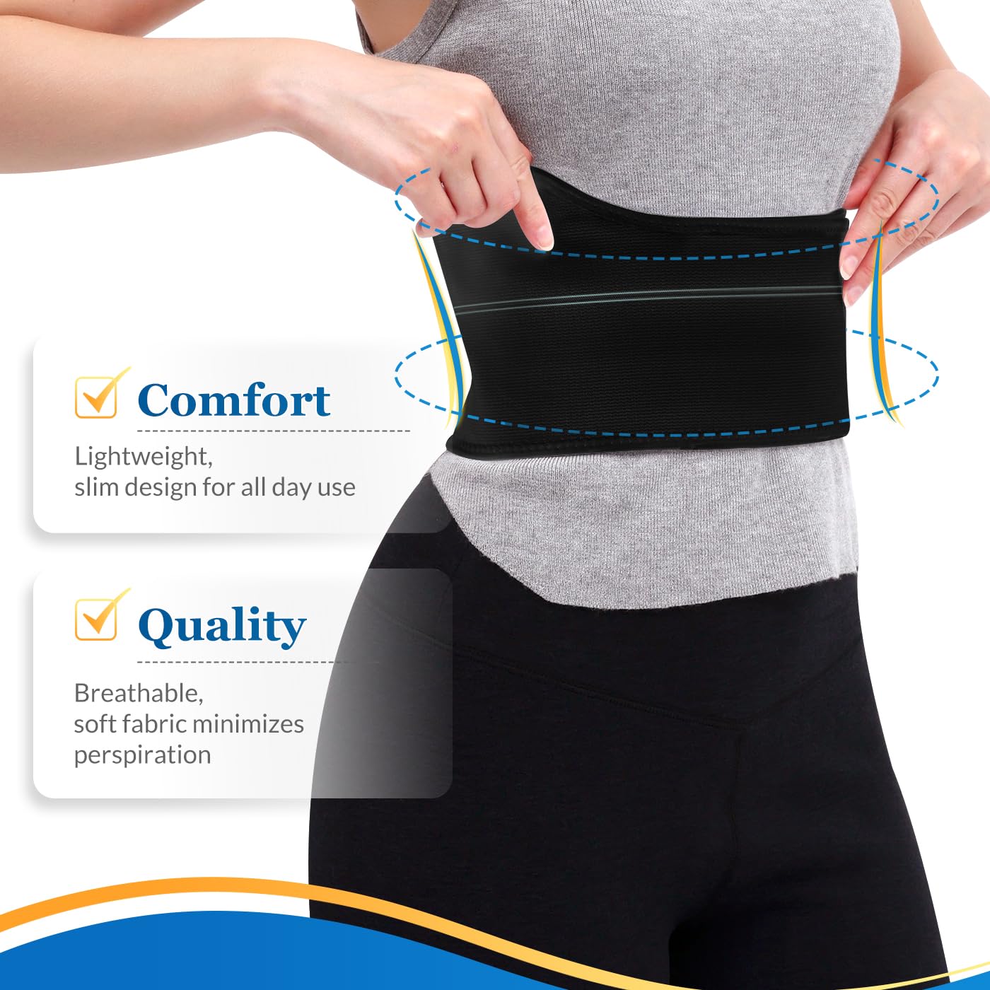 Pauline Broken Rib Brace for Women - Compression Chest Binder for Cracked Ribs Support & Chest Pain Relief - Rib Belt for Bruised Rib Cage (Black, Fits 30β-45β)