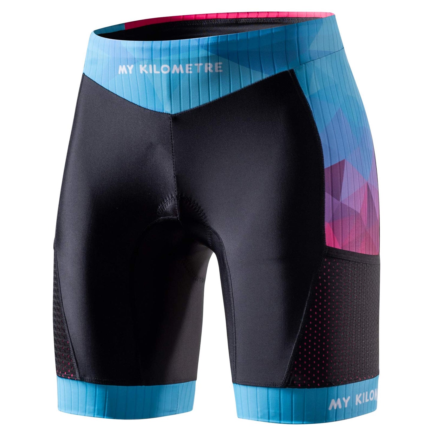 MY KILOMETRE Triathlon Shorts Women 8”Inseam Tri Shorts with Side Pockets UPF 50+Fabric,Plus Size Blue