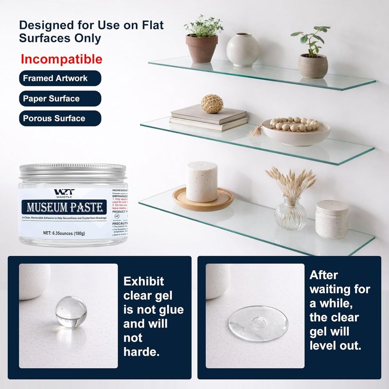 Exhibit Fixing Gel - Clear Removable Putty Wax for Antiques, Glass & Collectibles | 180g Non-Toxic