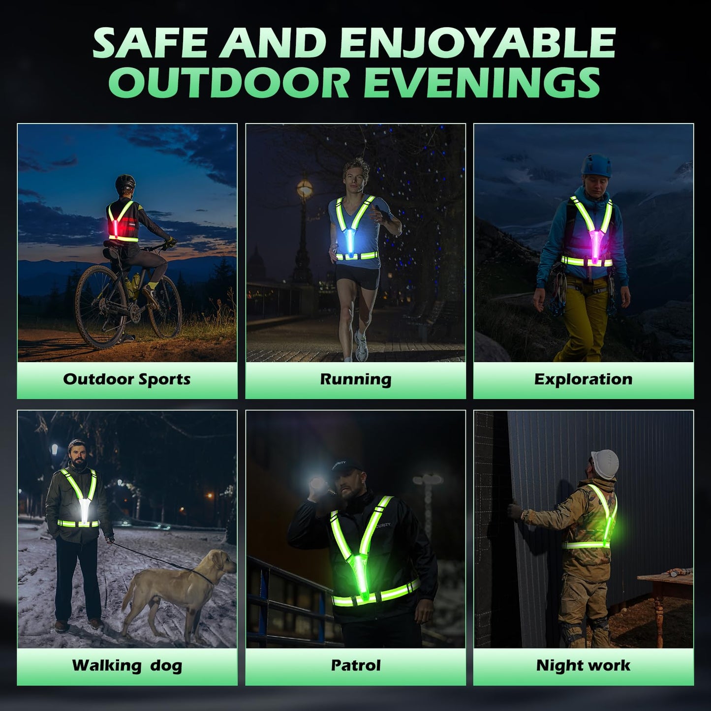 Cabbqiu LED Reflective Running Vest - Light Up Running Vest with 3 Light Mode & 5 Colors, Reflective Vest & Running Lights for Runners, Rechargeable Night Running Gear - Reflective Belt Safety Vest