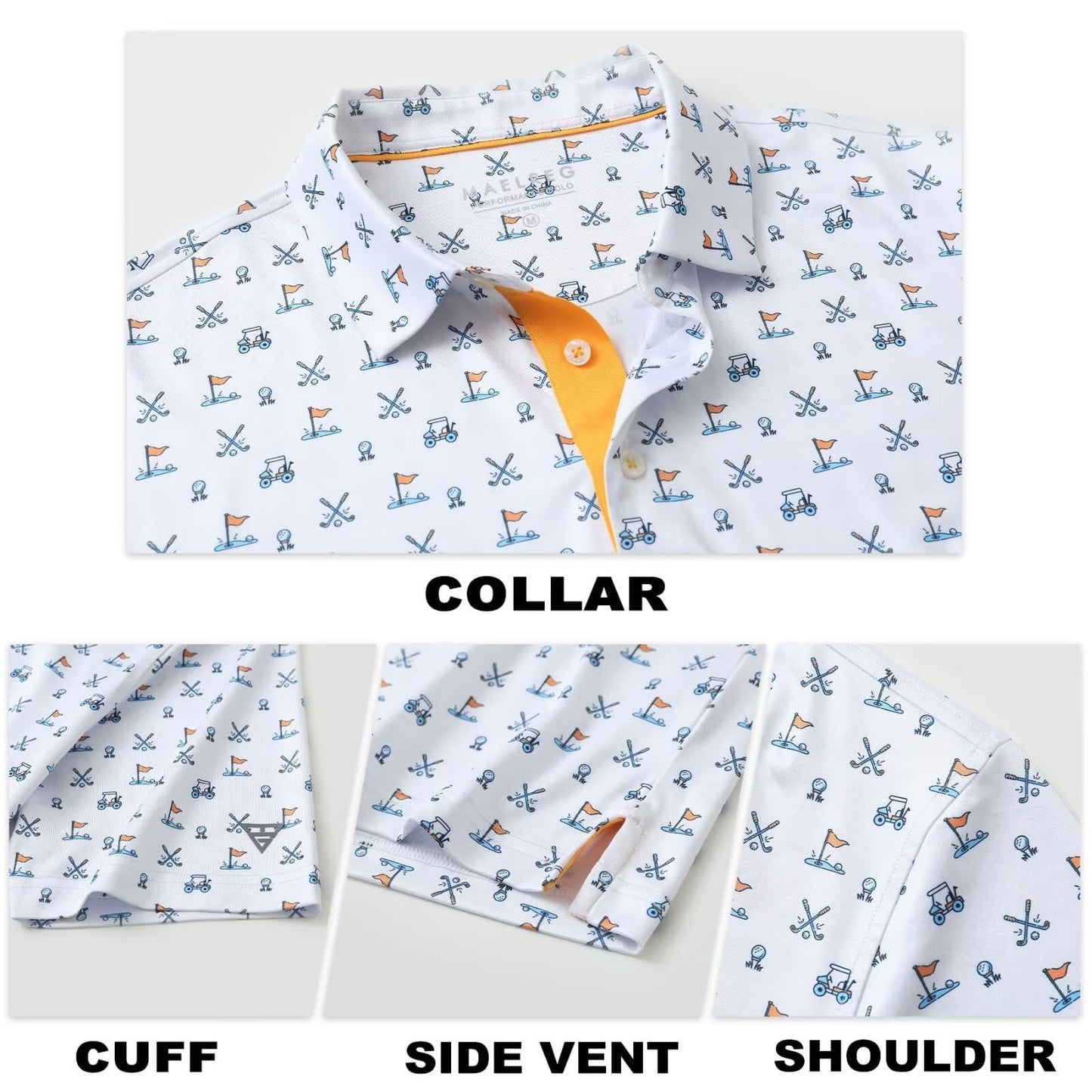 M MAELREG Polo Shirts for Men Quick Dry Fit Short Sleeve Performance Moisture Wicking Print Men’s Golf Shirts