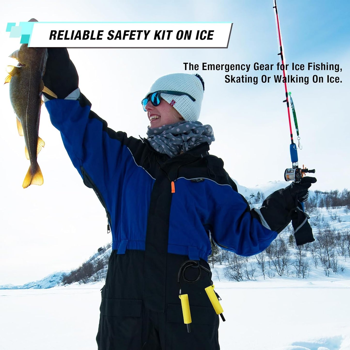 Ice Fishing Safety Picks - Durable Ice Picks with Emergency Whistle & Lanyard | Essential Rescue Tools for Skating, Skiing, Sledding