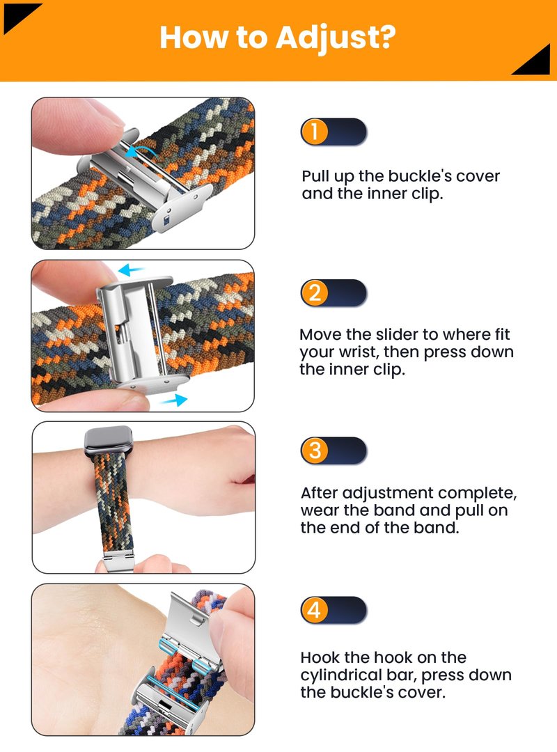 Yeahxing Braided Bands for Fitbit Versa4 - Compatble with Fitbit Versa 4/Versa 3/Sense 2/Sense1, Stretchy Braided Nylon Wristband, Secured Metal Clasp Sport Strap for Women Men, Durable, Breathable