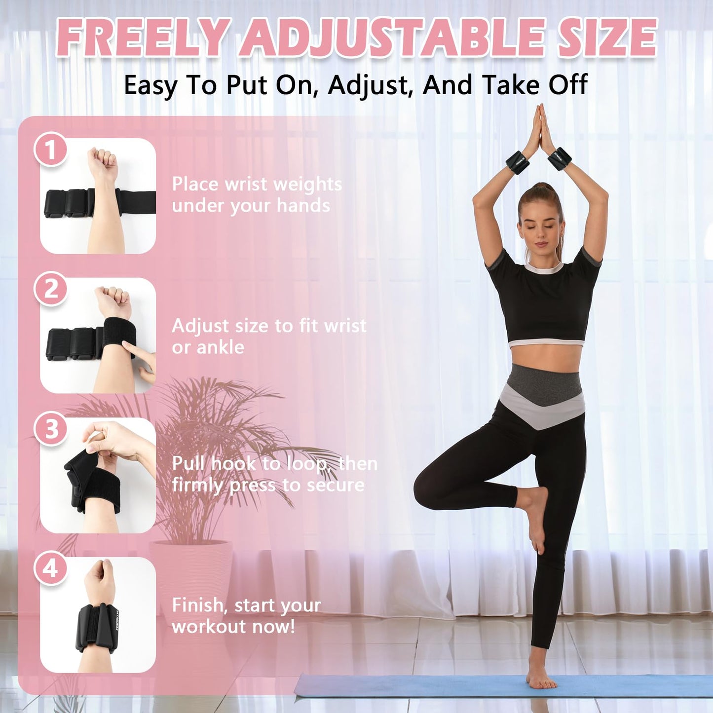 Wrist Ankle Weights for Women Men, Adjustable Silicone Weighted Bangles 2 Lbs Each, Wrist Weights Perfect for Walking, Pilates, Yoga, Barre, Pool, Exercises,Strength Training and Gym (Set of 2)