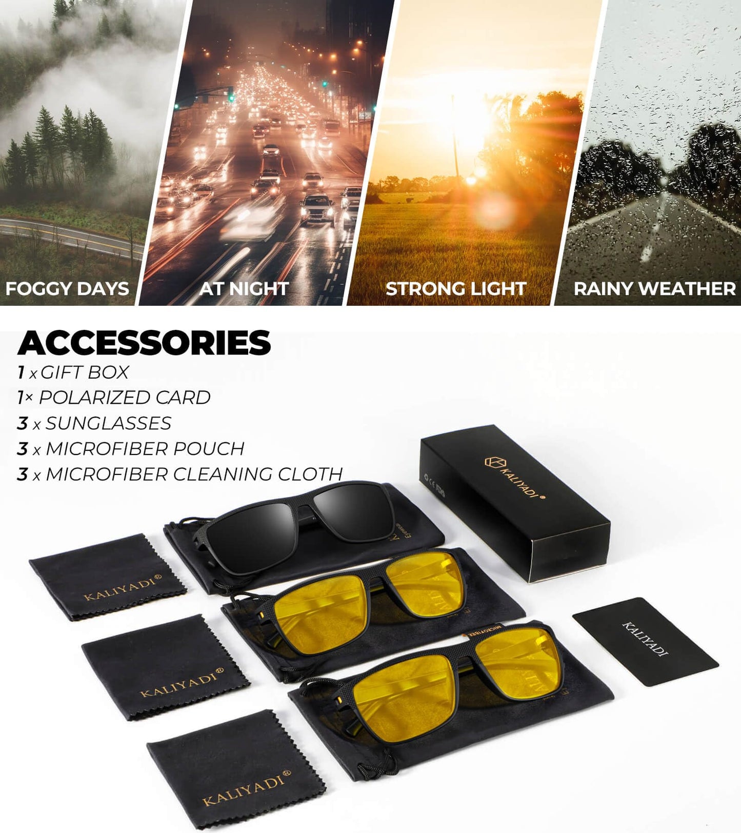 KALIYADI Polarized Sunglasses Men, Lightweight Night Vision Glasses for Driving Fishing Golf (Black/Night Vision/NightVision)