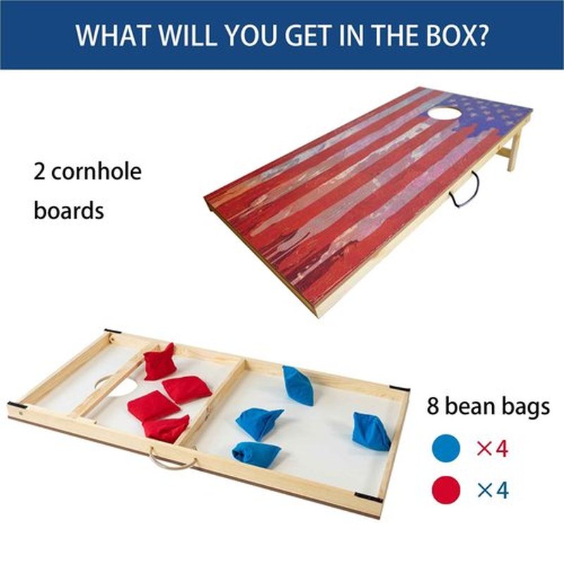 Cornhole Boards Set Regulation Size - 4'x2' Premium Solid Wood Corn Hole Toss Game with 8 Bean Bags