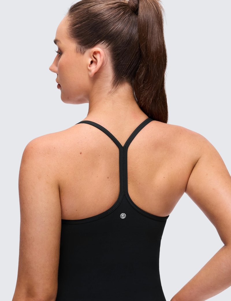 CRZ YOGA Butterluxe Racerback Tank Tops for Women - Scoop Neck Spaghetti Strap Padded Workout Camisole with Built in Bra Black Medium