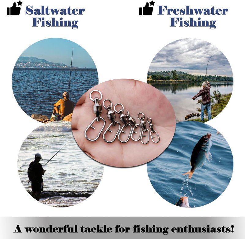 Ball Bearing Swivel Snap Swivels - 25pcs Fishing Tackle for Saltwater & Freshwater | Size 1 (41lbs)